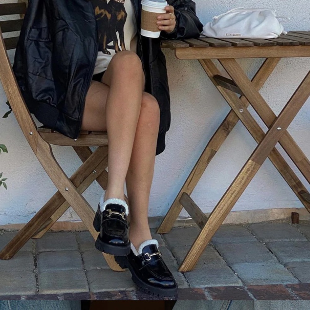 Black Leather & White Sherpa Londo Loafters